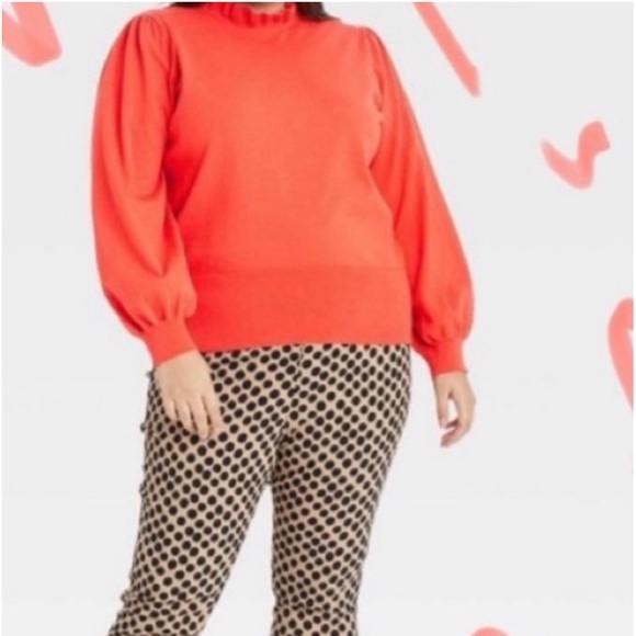 Paprika Red 2X Plus Size Pullover Sweater With Ruffle Edge Collar NEW FIRM PRICE - Picture 3 of 8